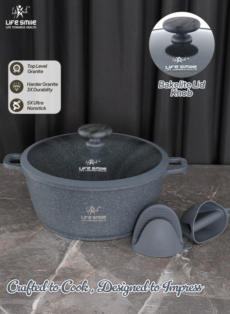 Life Smile Multi Layer Granite Non-Stick Cookware Set with Induction Bottom – 20/24/28/32cm Aluminium Soup Pots with Lid,28cm Shallow Pot with Lid,3pcs Silicone Utensils & 2pcs Silicon Gloves – Oven Safe - Image 5